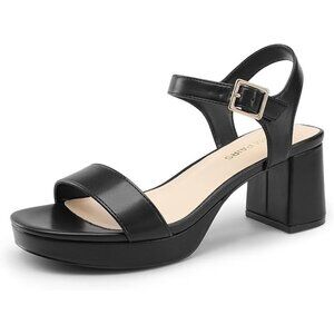 Dream Pairs Size 9.5 Heeled Sandals Black Faux Leather Open Toe Comfort Design
